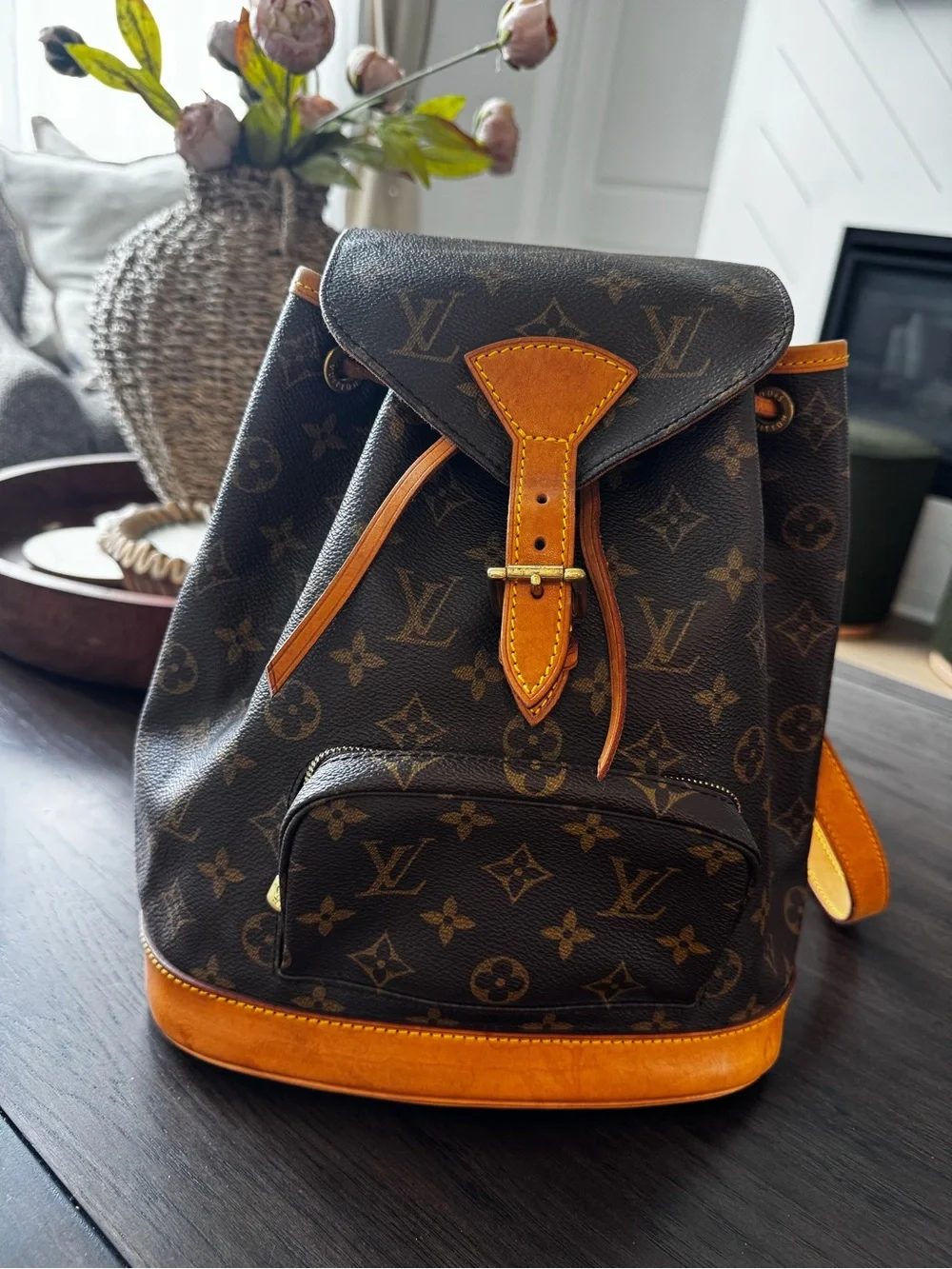 Louis Vuitton Backpack (Montsouris) in Brown & Tan Leather